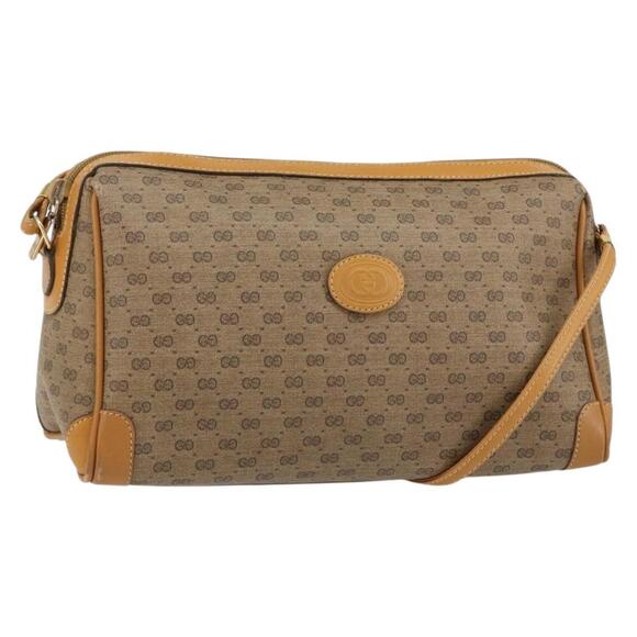 GUCCI Micro GG Supreme Shoulder Bag PVC Beige Gold Auth ep11521